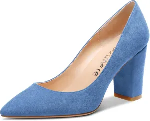 Castamere Womens Mid Chunky Block Heel Pointed Toe Slip-on Office Pumps Wedding Dress Cute Classic Shoes 3" Heels