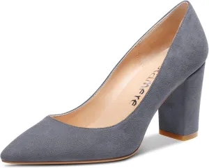 Castamere Womens Mid Chunky Block Heel Pointed Toe Slip-on Office Pumps Wedding Dress Cute Classic Shoes 3" Heels