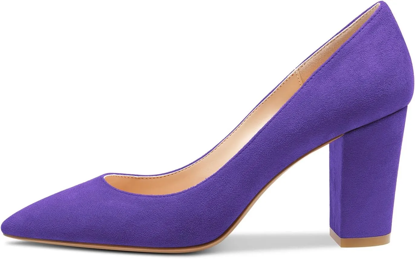 Castamere Womens Mid Chunky Block Heel Pointed Toe Slip-on Office Pumps Wedding Dress Cute Classic Shoes 3" Heels