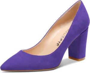 Castamere Womens Mid Chunky Block Heel Pointed Toe Slip-on Office Pumps Wedding Dress Cute Classic Shoes 3" Heels