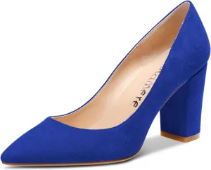 Castamere Womens Mid Chunky Block Heel Pointed Toe Slip-on Office Pumps Wedding Dress Cute Classic Shoes 3" Heels