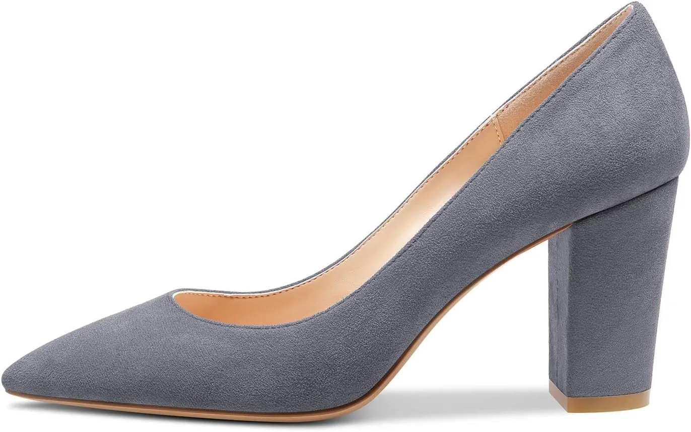 Castamere Womens Mid Chunky Block Heel Pointed Toe Slip-on Office Pumps Wedding Dress Cute Classic Shoes 3" Heels