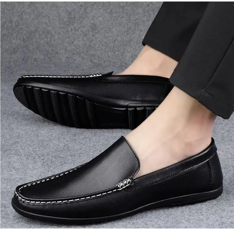 Casual Loafers for Men Vegan Leather Working Casual Round Toe Anti-Slip Non Slip Resistant Office Slip On