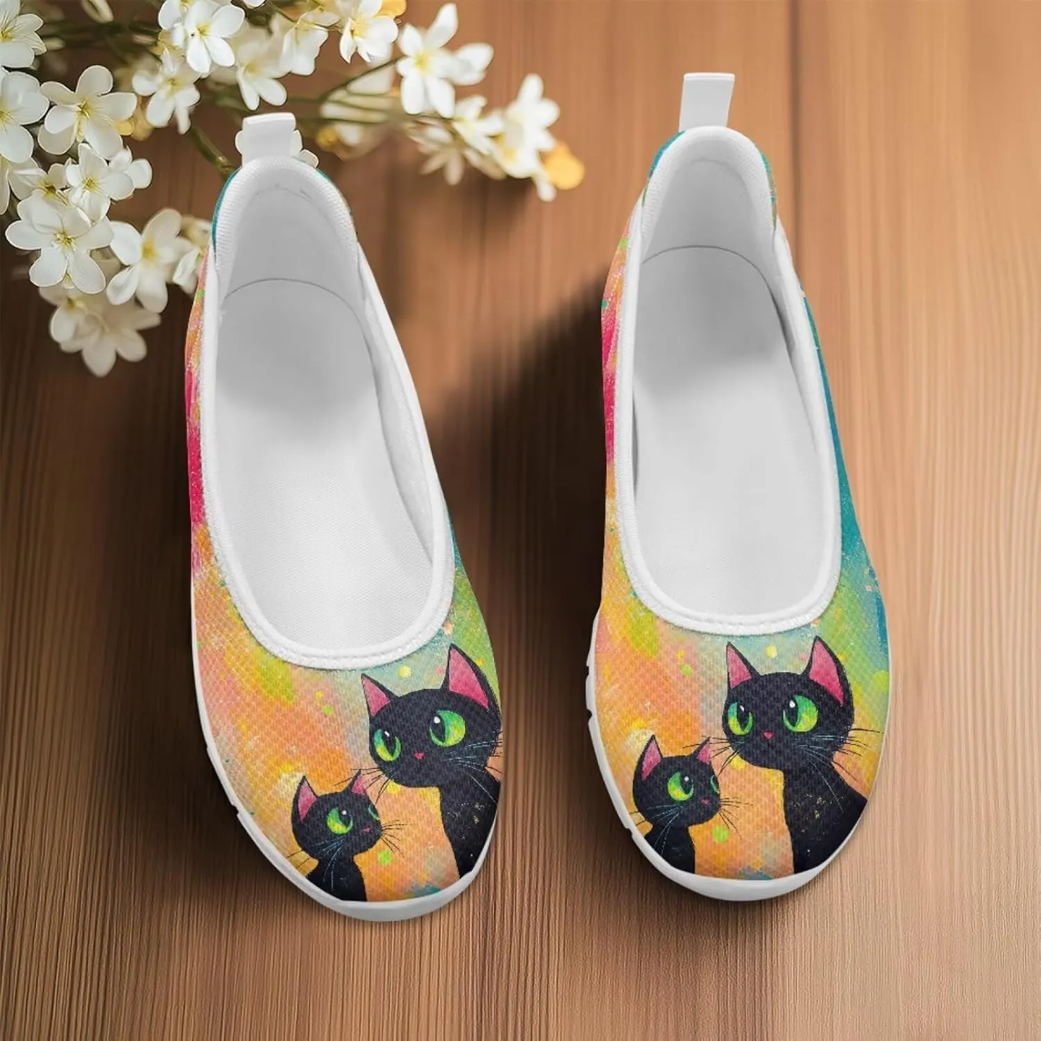 Coloranimal Flats for Women Loafers Shoes Walking Shoes Mesh Flats Athletic Shoes Casual Flats Comfortable Travel Shoes Slip On Flats