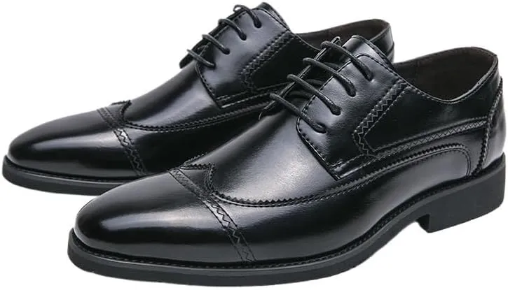 Dress Oxford Formal Shoes for Men Handcrafted Oxford Brogue Shoes for Men Patent Calfskin Leather Classic Business Formal Shoes Lace-up Men's Dress Shoes