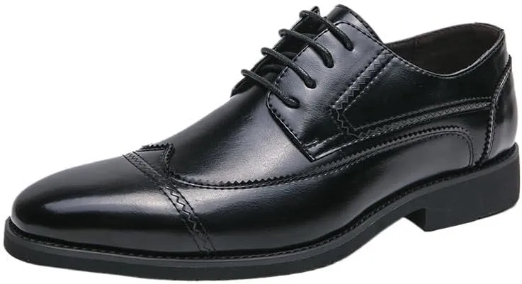 Dress Oxford Formal Shoes for Men Handcrafted Oxford Brogue Shoes for Men Patent Calfskin Leather Classic Business Formal Shoes Lace-up Men's Dress Shoes