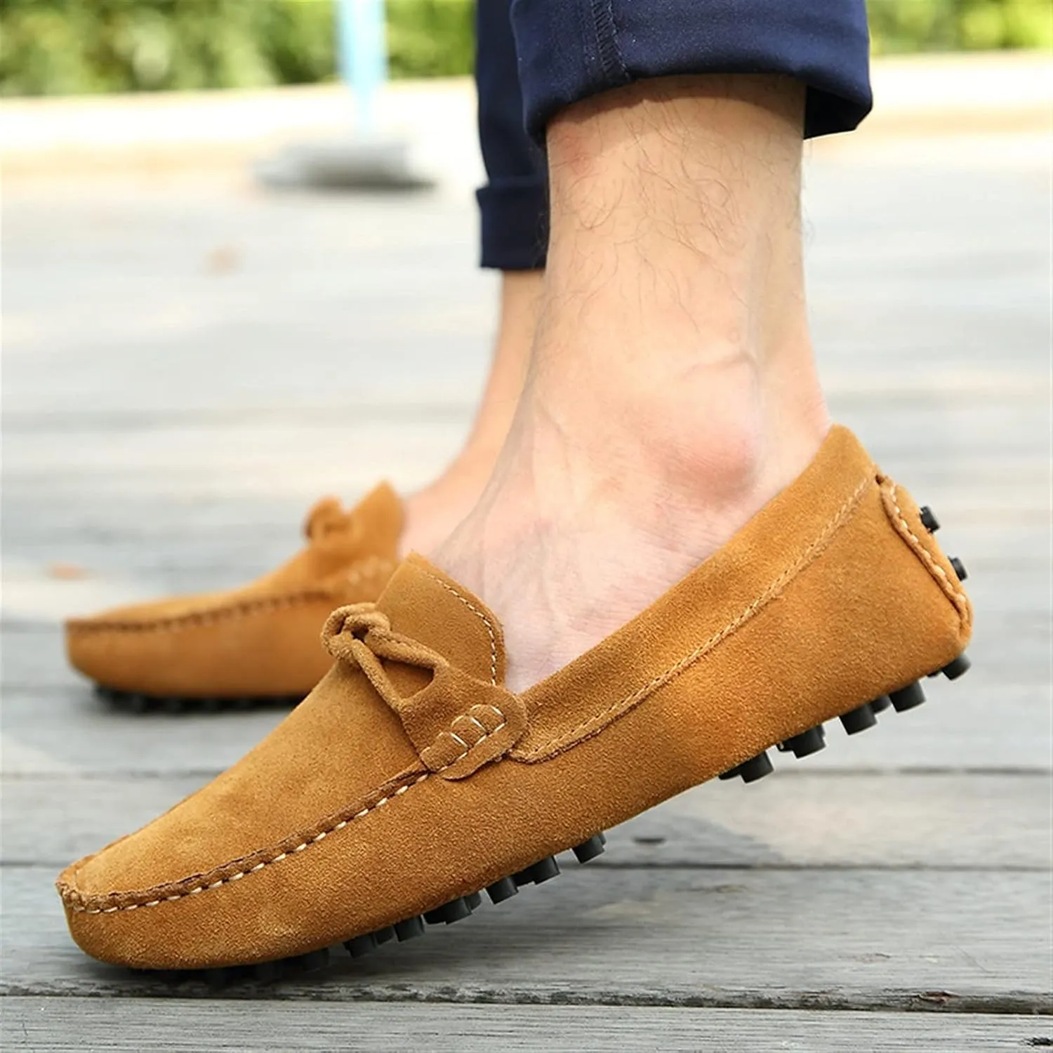 Driving Moccasins for Men Genuine Leather Round Toe Stitching Details Flexible Soft Comfortable Casual Slip On for Any Attire
