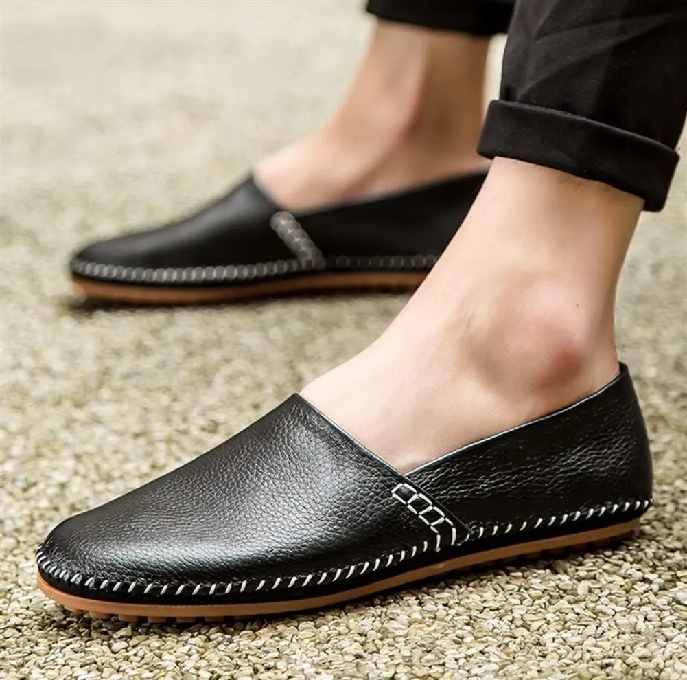 Driving Moccasins for Men Genuine Leather Round Toe Stitching Details Resistant Flexible Lightweight Flat Heel Anti-Slip Casual Slip on for Any Attire