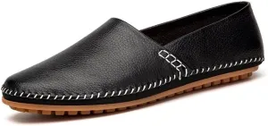 Driving Moccasins for Men Genuine Leather Round Toe Stitching Details Resistant Flexible Lightweight Flat Heel Anti-Slip Casual Slip on for Any Attire