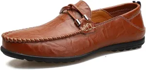 Easy to Put and Remove. Driving Moccasins for Men Genuine Leather Round Toe Stitching Details Breathable Penny Loafer Lightweight Flexible Anti-Slip Resistant Walking for All Occasions