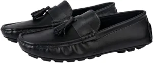 Easy to Put and Remove. Loafer Shoes for Men Genuine Leather Tassel Stitching Details Round Toe Anti-Slip Flat Heel Flexible Driving Slip on for All Occasions