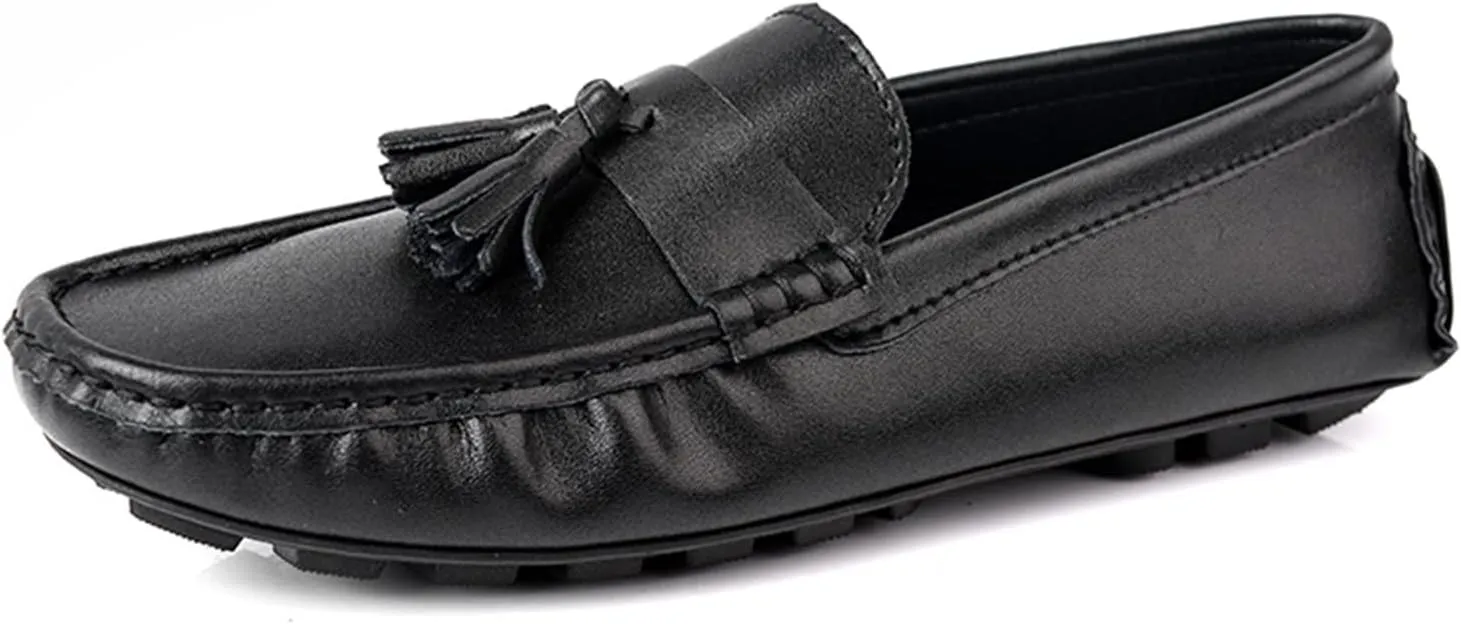 Easy to Put and Remove. Loafer Shoes for Men Genuine Leather Tassel Stitching Details Round Toe Anti-Slip Flat Heel Flexible Driving Slip on for All Occasions