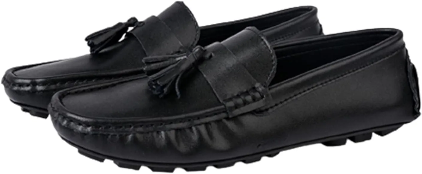Easy to Put and Remove. Loafer Shoes for Men Genuine Leather Tassel Stitching Details Round Toe Anti-Slip Flat Heel Flexible Driving Slip on for All Occasions