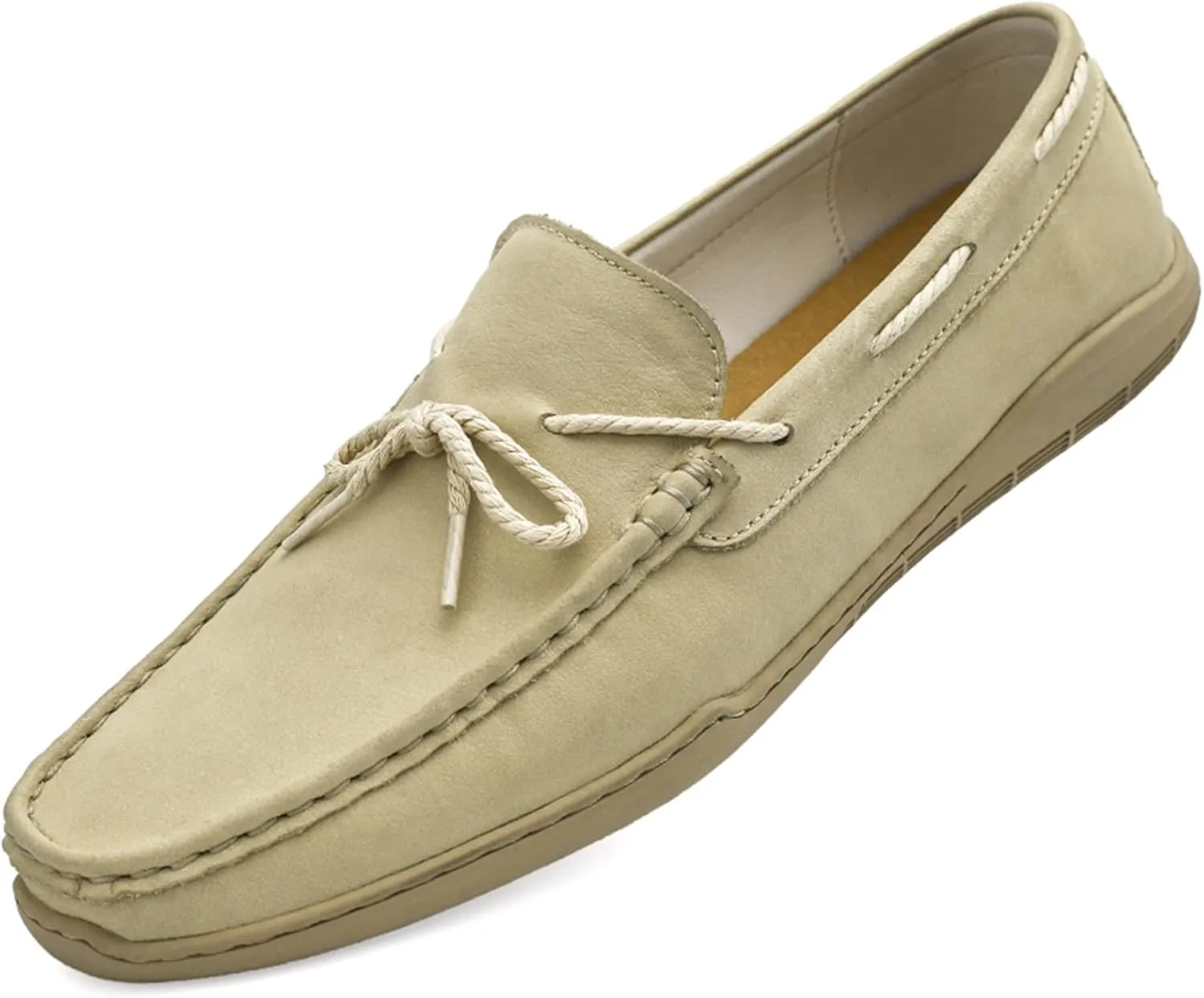 Easy to Put and Remove. Smoking Loafer Driving Moccasins for Men Deck Shoes 1-Eye Genuine Leather Stitching Details Round Toe Anti-Slip Flat Heel Flexible Resistant Casual for All Occasions