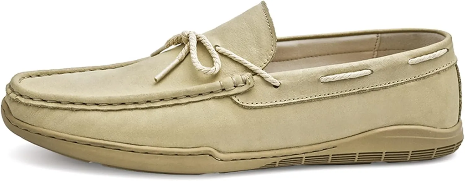 Easy to Put and Remove. Smoking Loafer Driving Moccasins for Men Deck Shoes 1-Eye Genuine Leather Stitching Details Round Toe Anti-Slip Flat Heel Flexible Resistant Casual for All Occasions