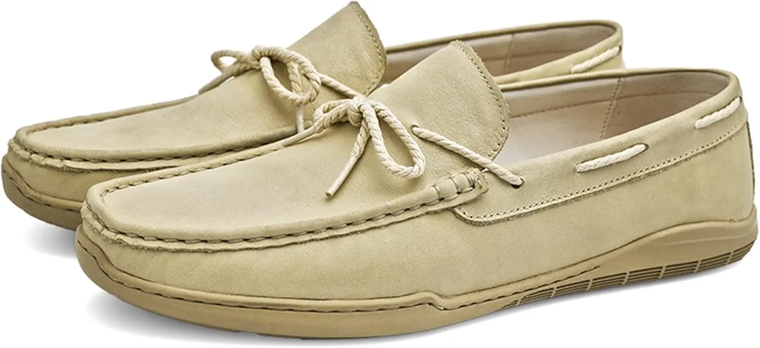 Easy to Put and Remove. Smoking Loafer Driving Moccasins for Men Deck Shoes 1-Eye Genuine Leather Stitching Details Round Toe Anti-Slip Flat Heel Flexible Resistant Casual for All Occasions