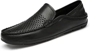 Easy to Put and Remove. Smoking Loafer Shoes for Men Stitching Details Genuine Leather Breathable Embossed Option Flat Heel Soft Resistant Comfortable Driving Slip On for All Occasions