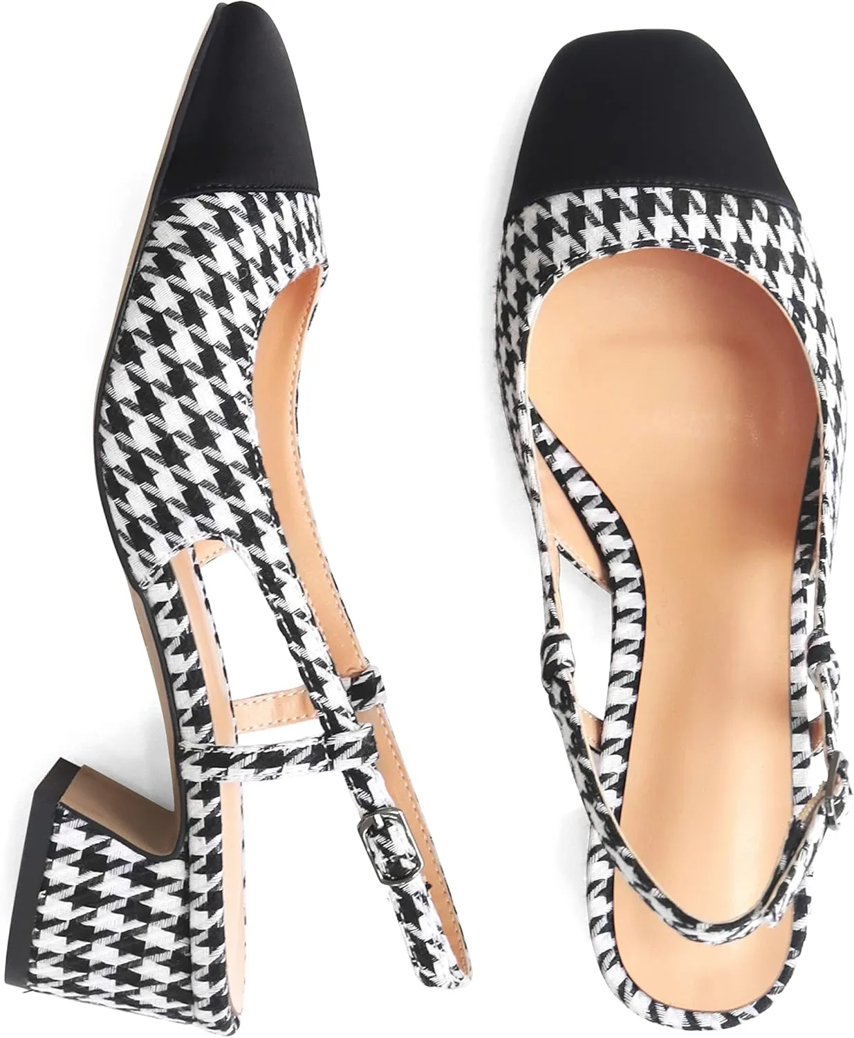 Eldof Women's Slingback Heels Block Pumps Shoes with Square Toe Slip on Heels 2 Inches for Casual Work Daily Life Party