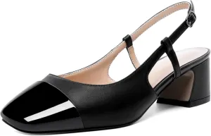 Eldof Women's Slingback Heels Block Pumps Shoes with Square Toe Slip on Heels 2 Inches for Casual Work Daily Life Party