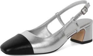 Eldof Women's Slingback Heels Block Pumps Shoes with Square Toe Slip on Heels 2 Inches for Casual Work Daily Life Party