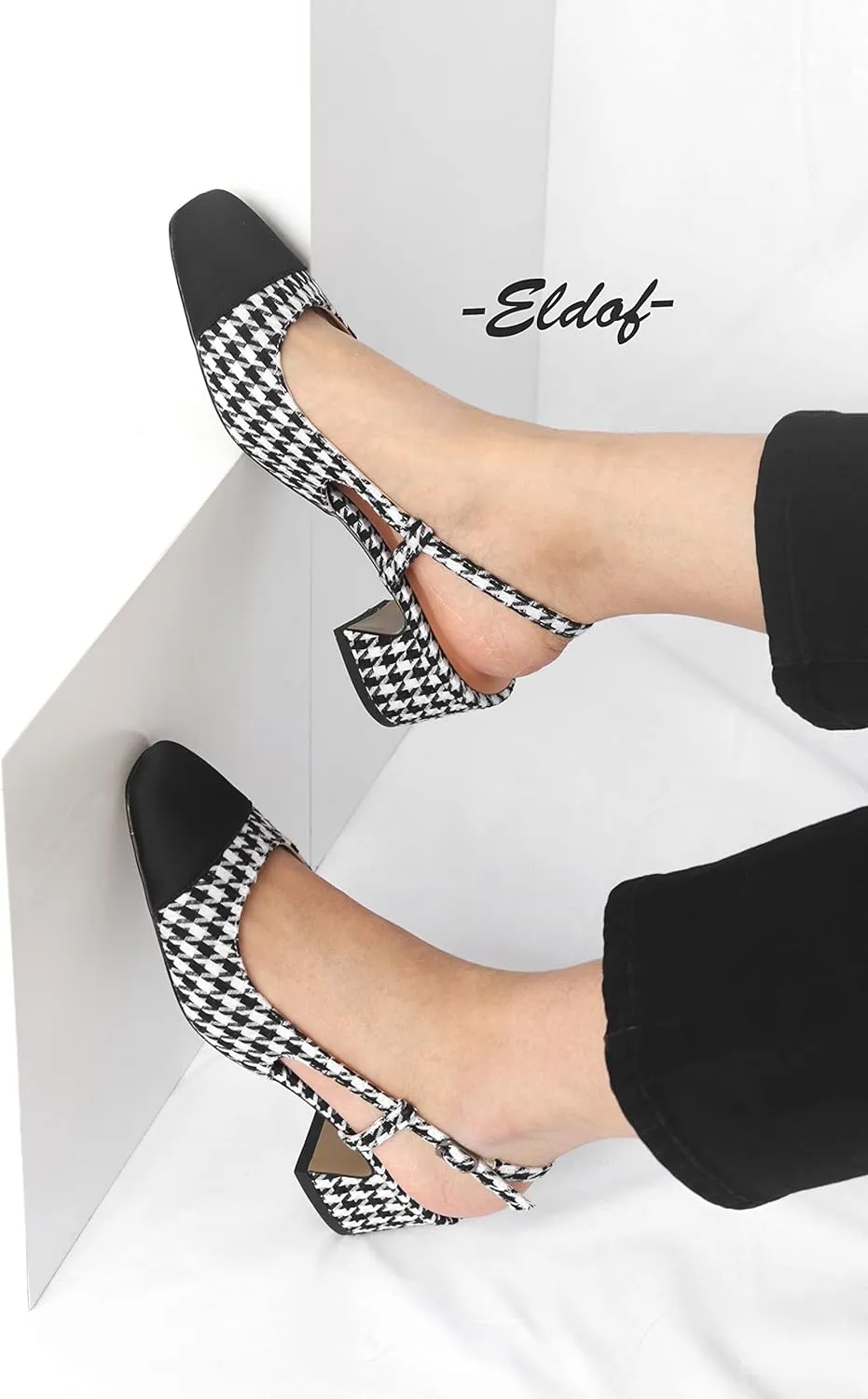 Eldof Women's Slingback Heels Block Pumps Shoes with Square Toe Slip on Heels 2 Inches for Casual Work Daily Life Party