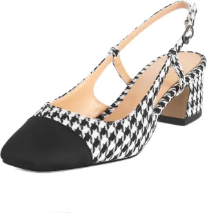 Eldof Women's Slingback Heels Block Pumps Shoes with Square Toe Slip on Heels 2 Inches for Casual Work Daily Life Party