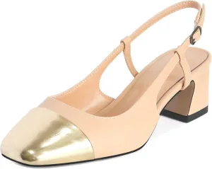 Eldof Women's Slingback Heels Block Pumps Shoes with Square Toe Slip on Heels 2 Inches for Casual Work Daily Life Party