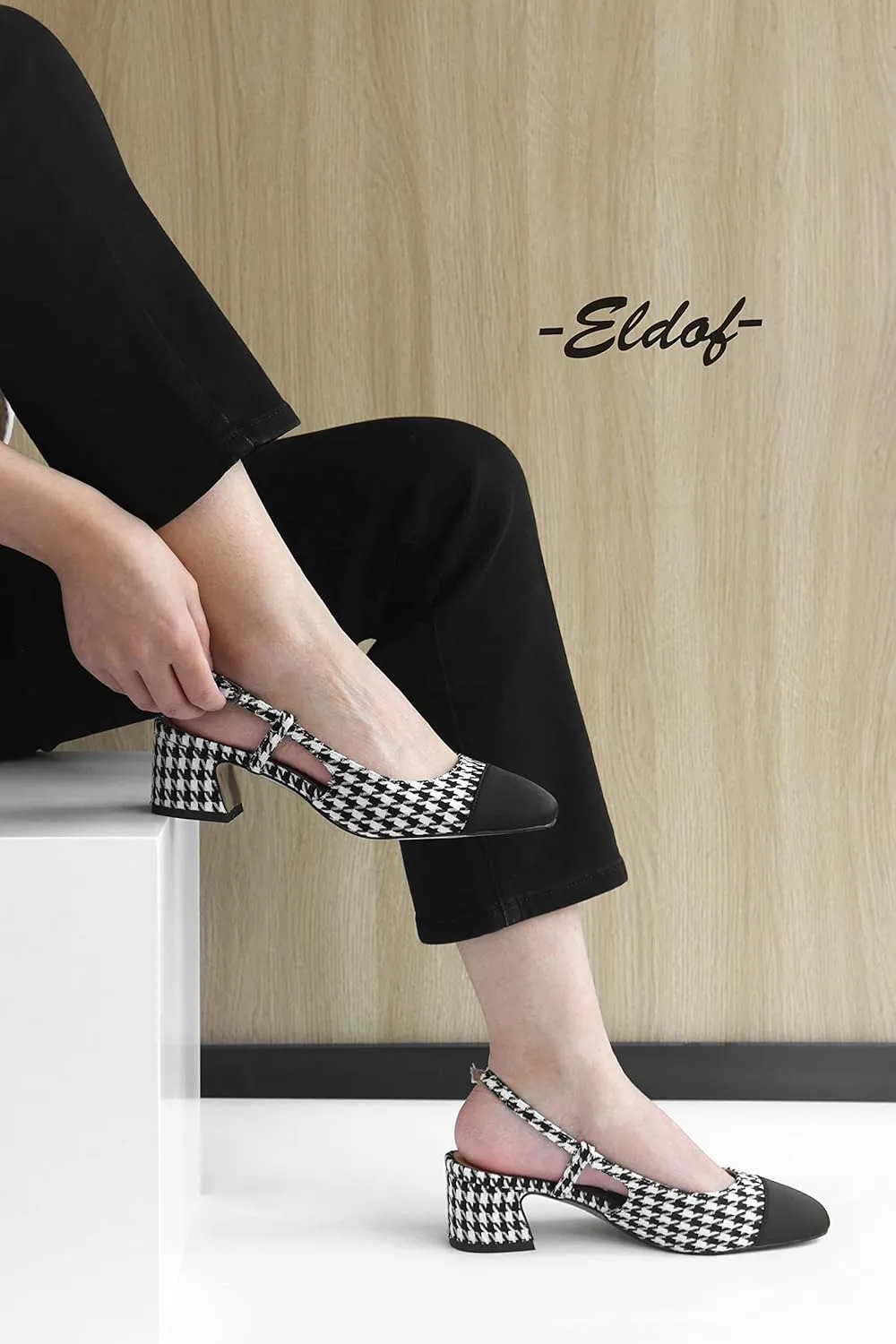 Eldof Women's Slingback Heels Block Pumps Shoes with Square Toe Slip on Heels 2 Inches for Casual Work Daily Life Party