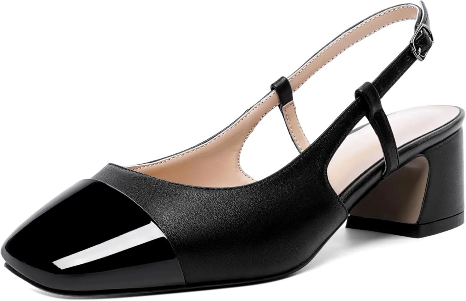 Eldof Women's Slingback Heels Block Pumps Shoes with Square Toe Slip on Heels 2 Inches for Casual Work Daily Life Party
