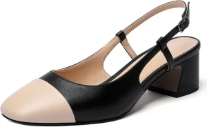 Eldof Women's Slingback Heels Block Pumps Shoes with Square Toe Slip on Heels 2 Inches for Casual Work Daily Life Party