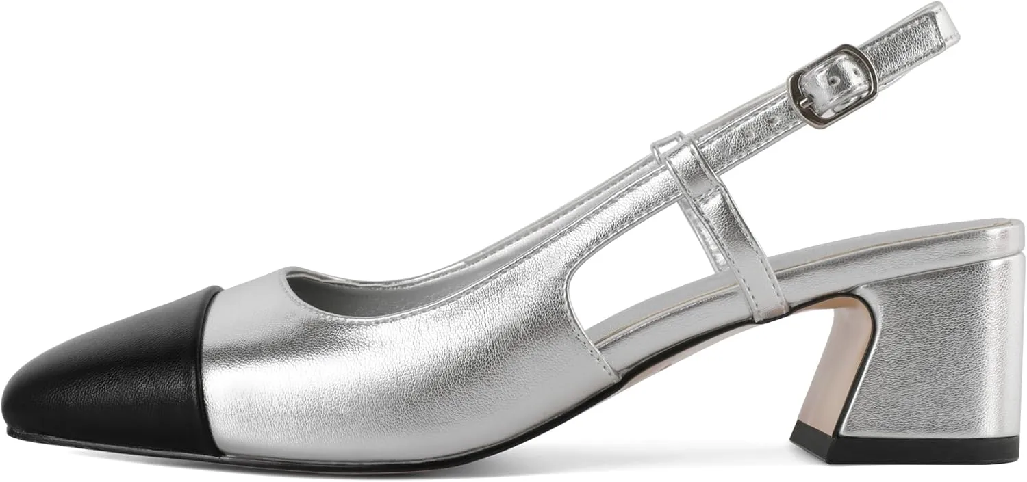Eldof Women's Slingback Heels Block Pumps Shoes with Square Toe Slip on Heels 2 Inches for Casual Work Daily Life Party