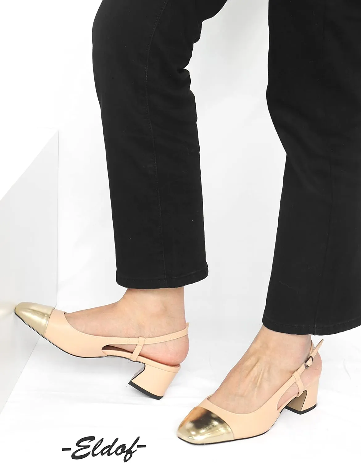 Eldof Women's Slingback Heels Block Pumps Shoes with Square Toe Slip on Heels 2 Inches for Casual Work Daily Life Party