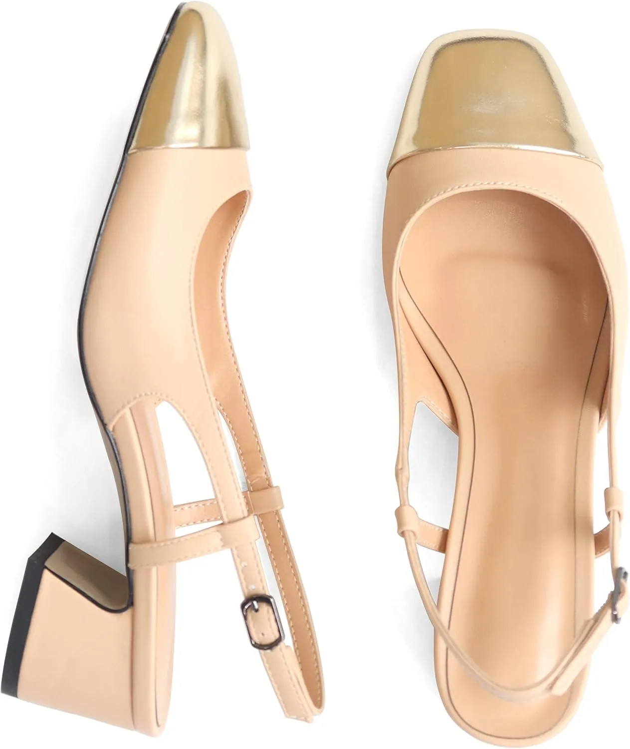 Eldof Women's Slingback Heels Block Pumps Shoes with Square Toe Slip on Heels 2 Inches for Casual Work Daily Life Party