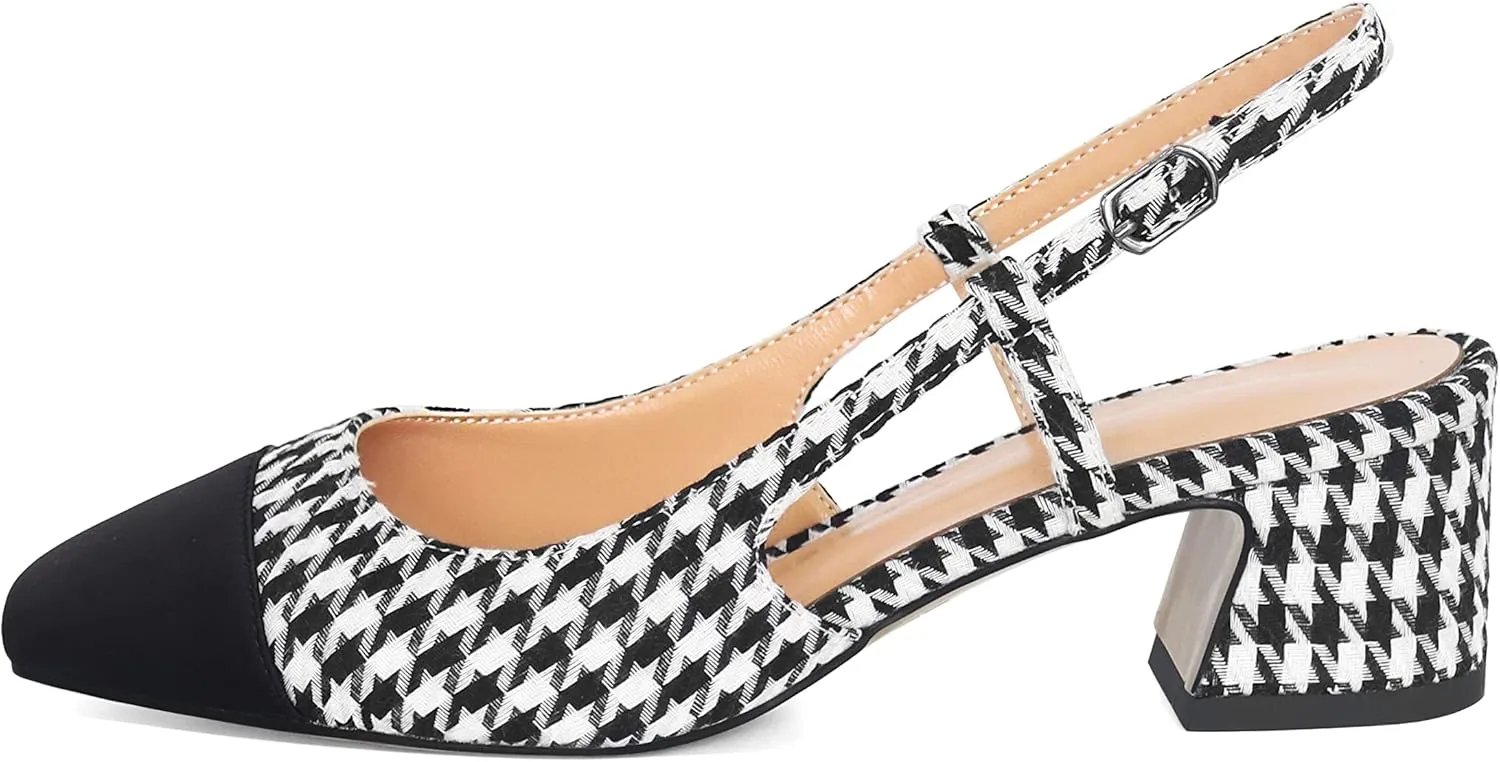 Eldof Women's Slingback Heels Block Pumps Shoes with Square Toe Slip on Heels 2 Inches for Casual Work Daily Life Party