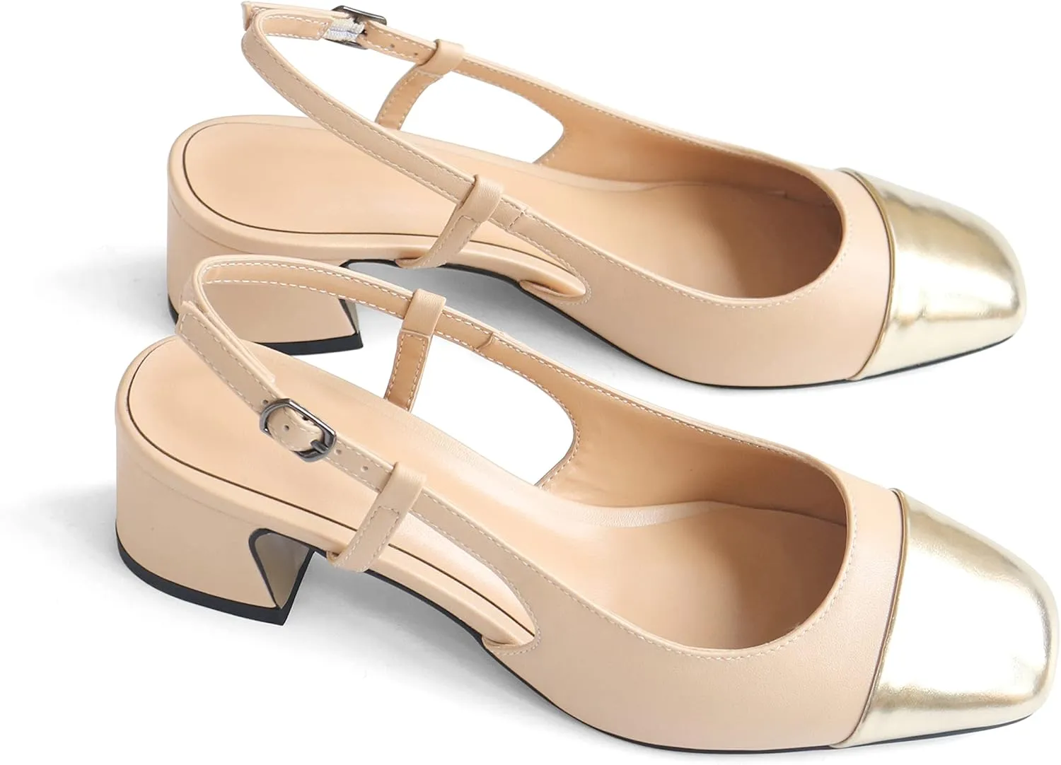 Eldof Women's Slingback Heels Block Pumps Shoes with Square Toe Slip on Heels 2 Inches for Casual Work Daily Life Party
