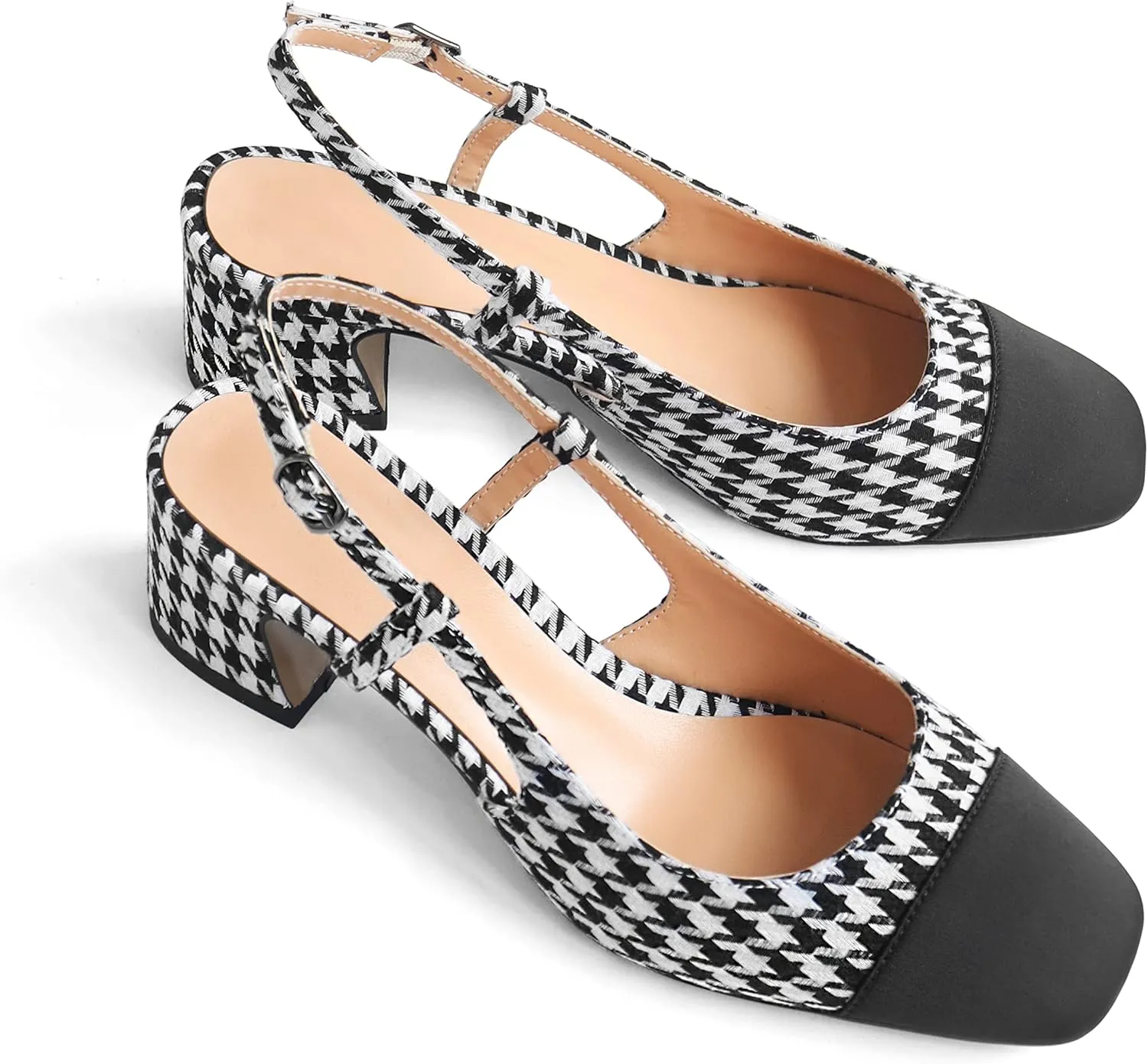 Eldof Women's Slingback Heels Block Pumps Shoes with Square Toe Slip on Heels 2 Inches for Casual Work Daily Life Party
