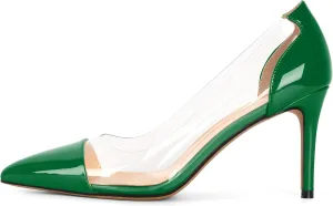 Eldof Women's Stilettos Pumps Pointed Toe Clear Transparent PVC Vamp High Heels Slip on 3 Inch Wedding Dressy Work Shoes