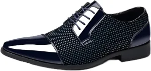 Ellniges]JS Men's Oxford Dress Shoes【39-47 Wide Sizes】 Breathable Business Formal Shoes for Weddings & Office, Slip- Comfort with Modern Pointed Toe Design