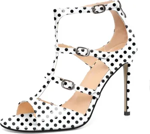 Esvowido Women's High Heel Sandals Open Toe T Strap Heels Stilettos Ankle Strap Pump Shoes Buckle Strappy Heeled with Zipper