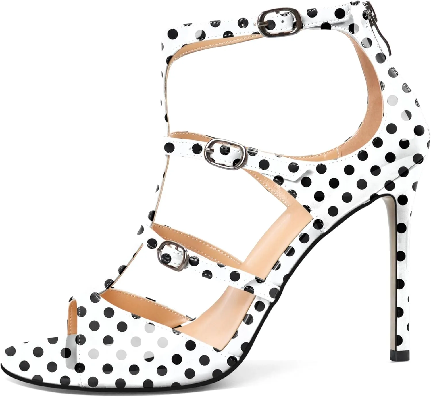 Esvowido Women's High Heel Sandals Open Toe T Strap Heels Stilettos Ankle Strap Pump Shoes Buckle Strappy Heeled with Zipper