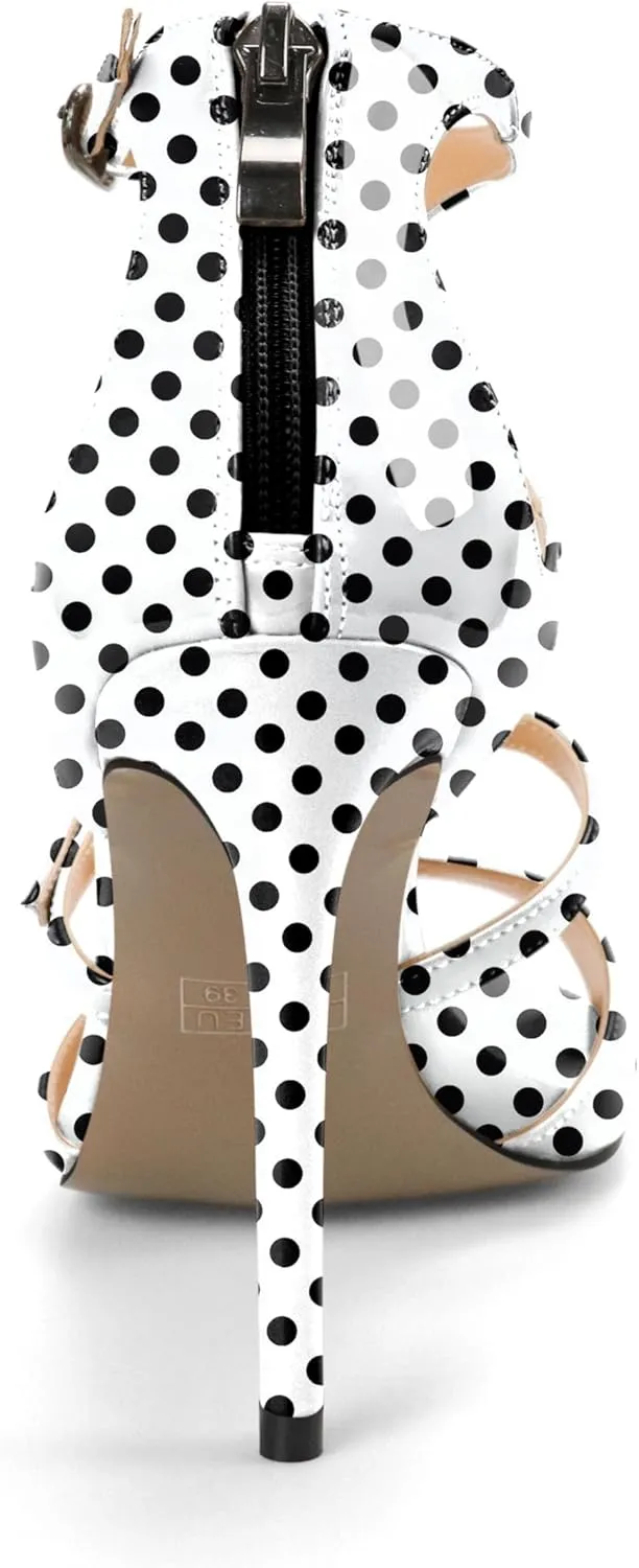 Esvowido Women's High Heel Sandals Open Toe T Strap Heels Stilettos Ankle Strap Pump Shoes Buckle Strappy Heeled with Zipper
