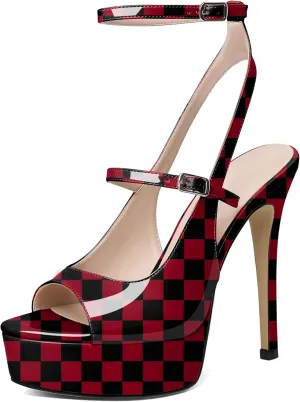 Esvowido Women's Peep Toe High Heels Platform Stilettos Ankle Strap Heeled Sandals Strappy Dress Shoes 5 Inch Wedding Party Dress Shoes