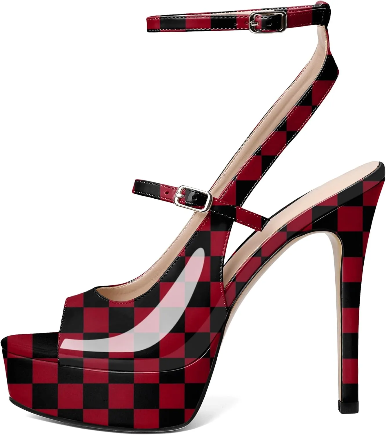 Esvowido Women's Peep Toe High Heels Platform Stilettos Ankle Strap Heeled Sandals Strappy Dress Shoes 5 Inch Wedding Party Dress Shoes