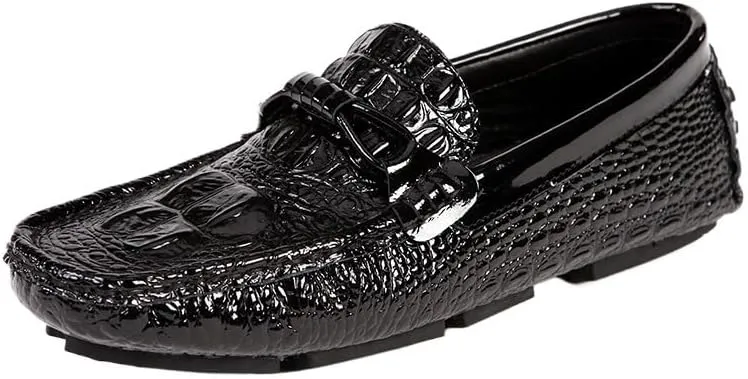 Fashion Men Loafers Shoes Faux Leather Business Solid Color Working Office Slip Resistant Block Heel Anti-Slip Rubber Sole Shoe