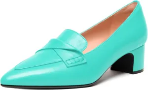 FEMSTEP Womens Pointed Toe Slip On Business Matte Leather Formal Chunky Low Heel Loafers Shoes 1.5 Inch