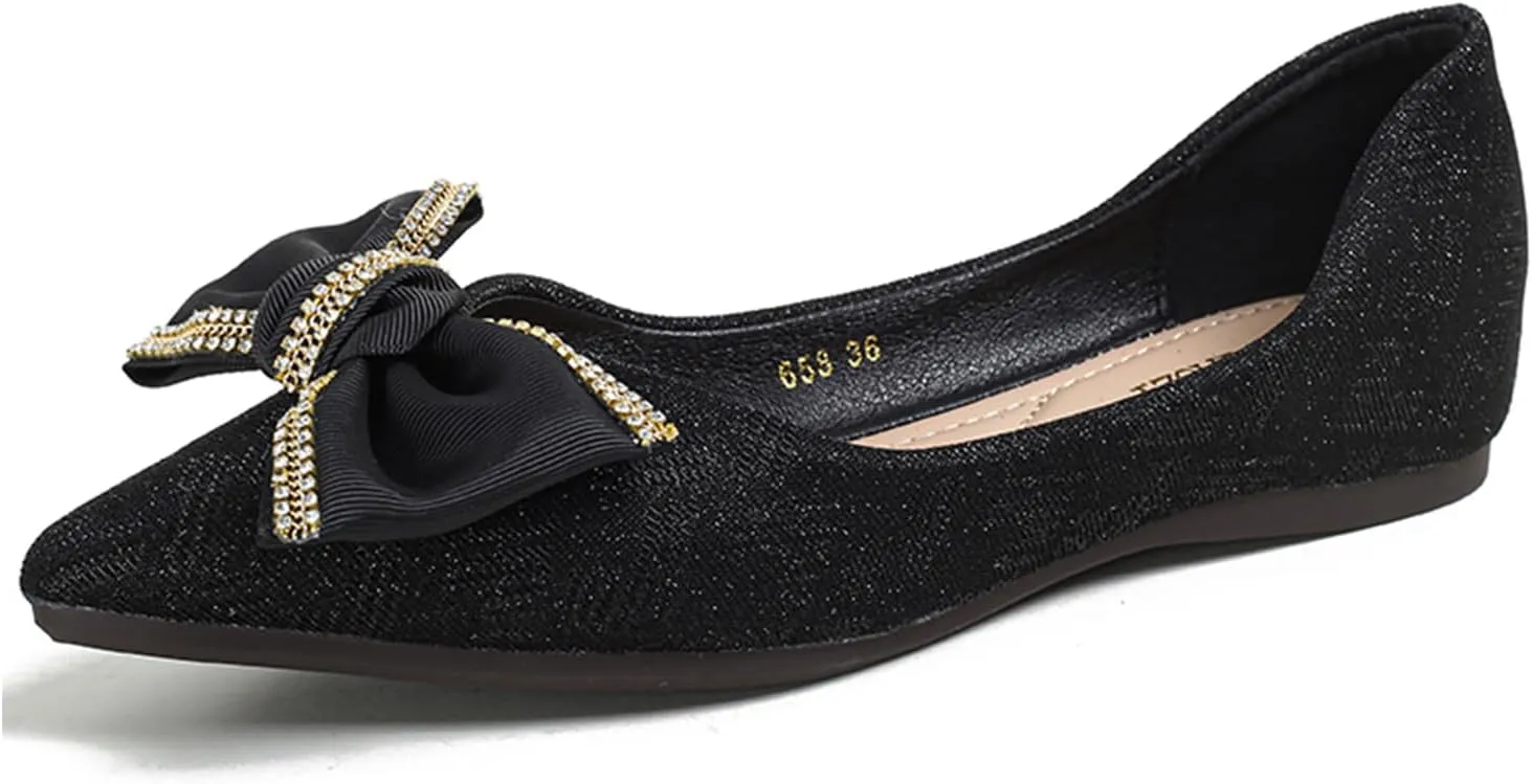 Flats for Womens Pointed Toe Comfortable Ballet Flats Shoes with Bow