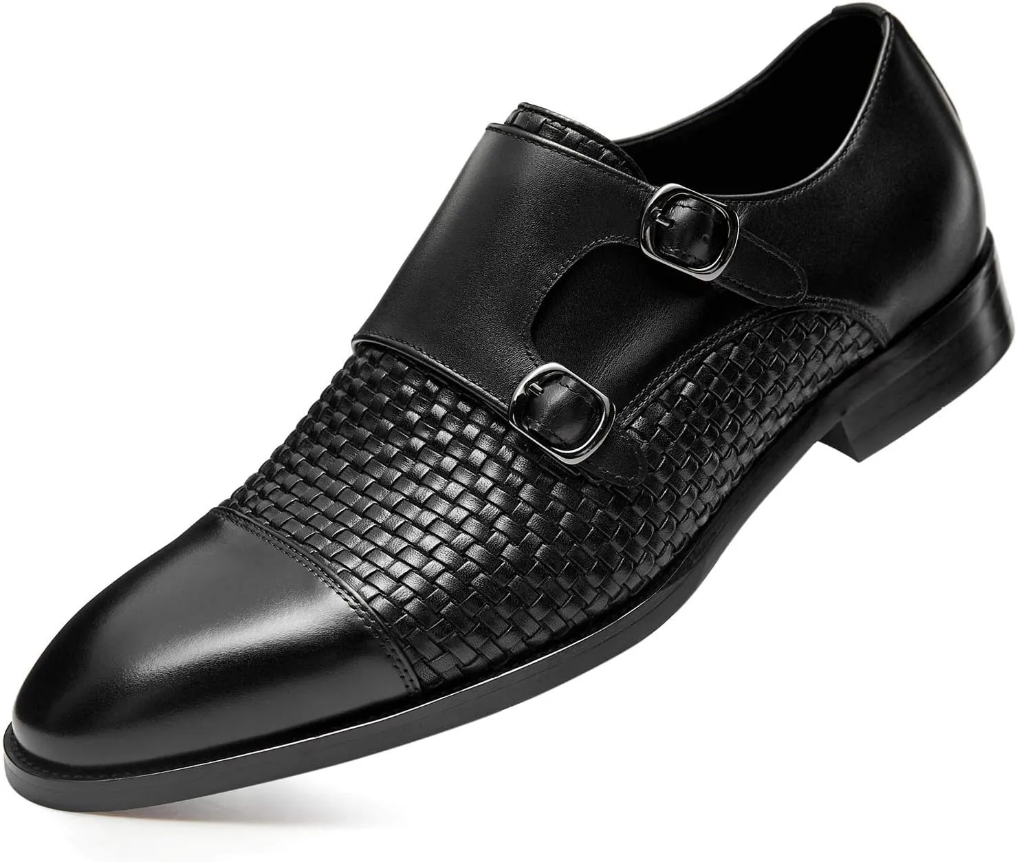 FRASOICUS Men s Dress Shoes Genuine Leather Single Monk Strap Slip-On Shoes for Formal Occasions