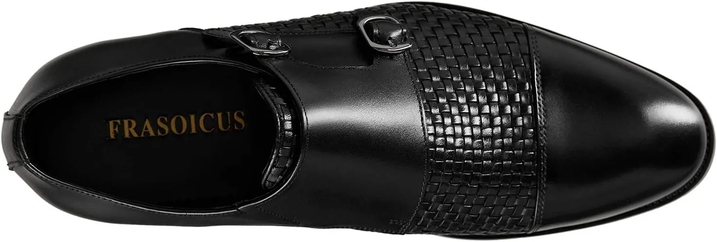 FRASOICUS Men s Dress Shoes Genuine Leather Single Monk Strap Slip-On Shoes for Formal Occasions
