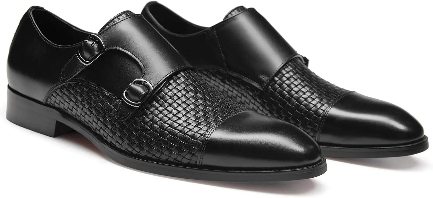 FRASOICUS Men s Dress Shoes Genuine Leather Single Monk Strap Slip-On Shoes for Formal Occasions