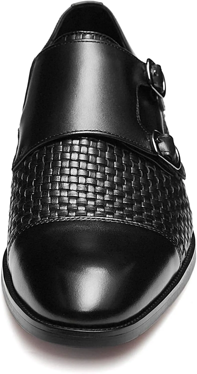 FRASOICUS Men s Dress Shoes Genuine Leather Single Monk Strap Slip-On Shoes for Formal Occasions